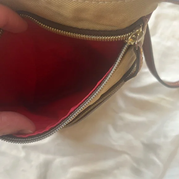 Dooney and Bourke Iconic Tan Crossbody Satchel Leather Stitched Strap - Picture 7 of 14